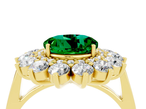 Yellow gold Round Cut Halo Cluster Diamond Ring with Pave Band and Four-Prong Setting_4