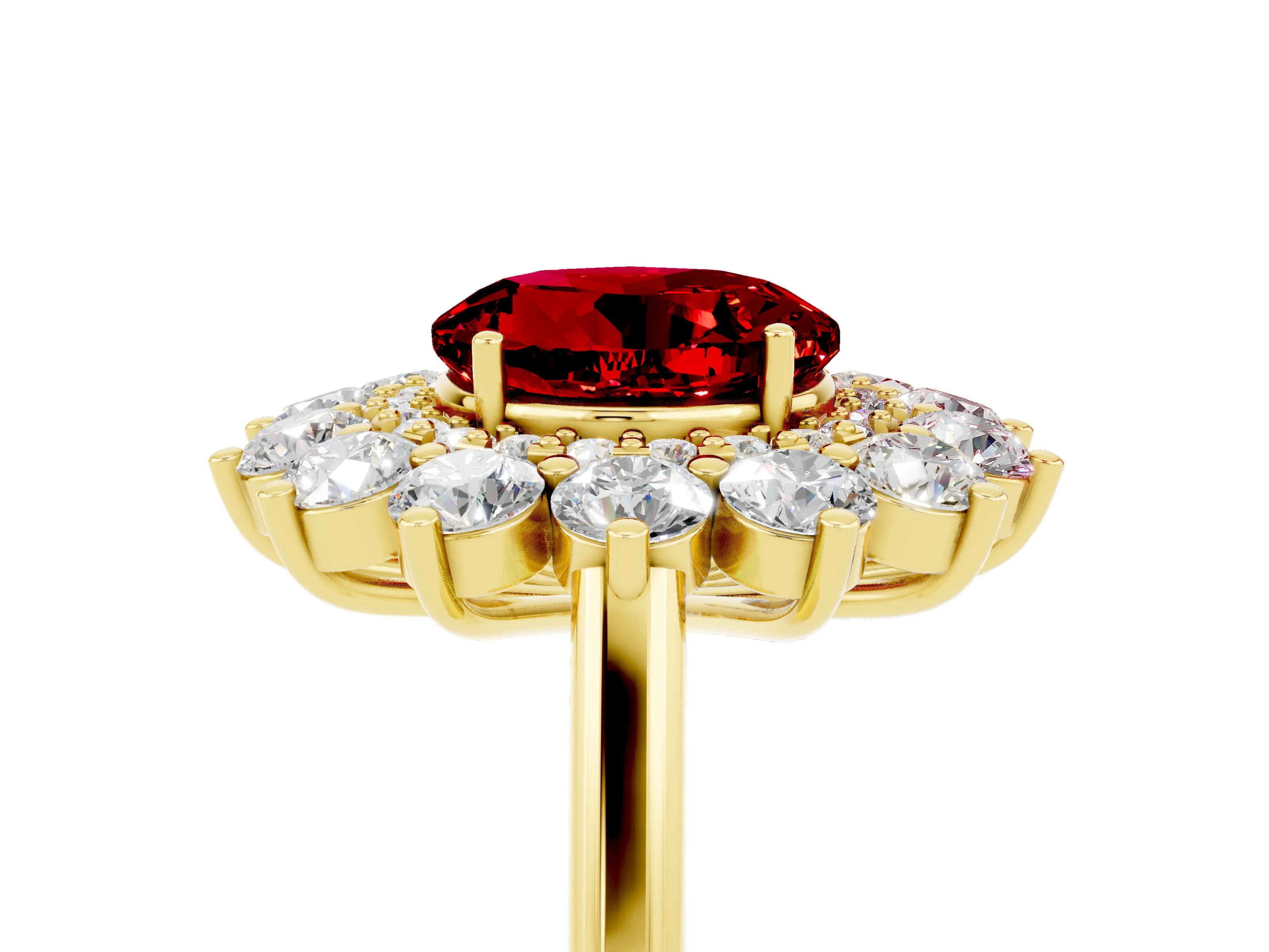 Yellow gold Round Cut Halo Cluster Diamond Ring with Pave Band and Four-Prong Setting_5