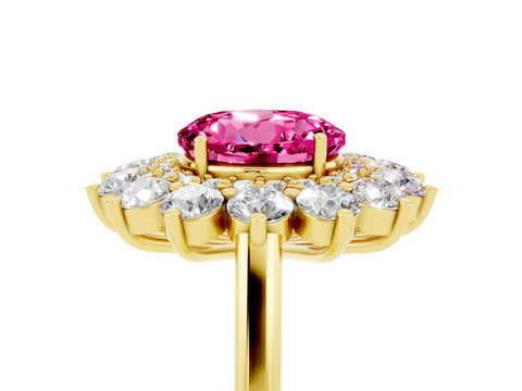 Yellow gold Round Cut Halo Cluster Diamond Ring with Pave Band and Four-Prong Setting_5