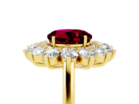 Yellow gold Round Cut Halo Cluster Diamond Ring with Pave Band and Four-Prong Setting_5