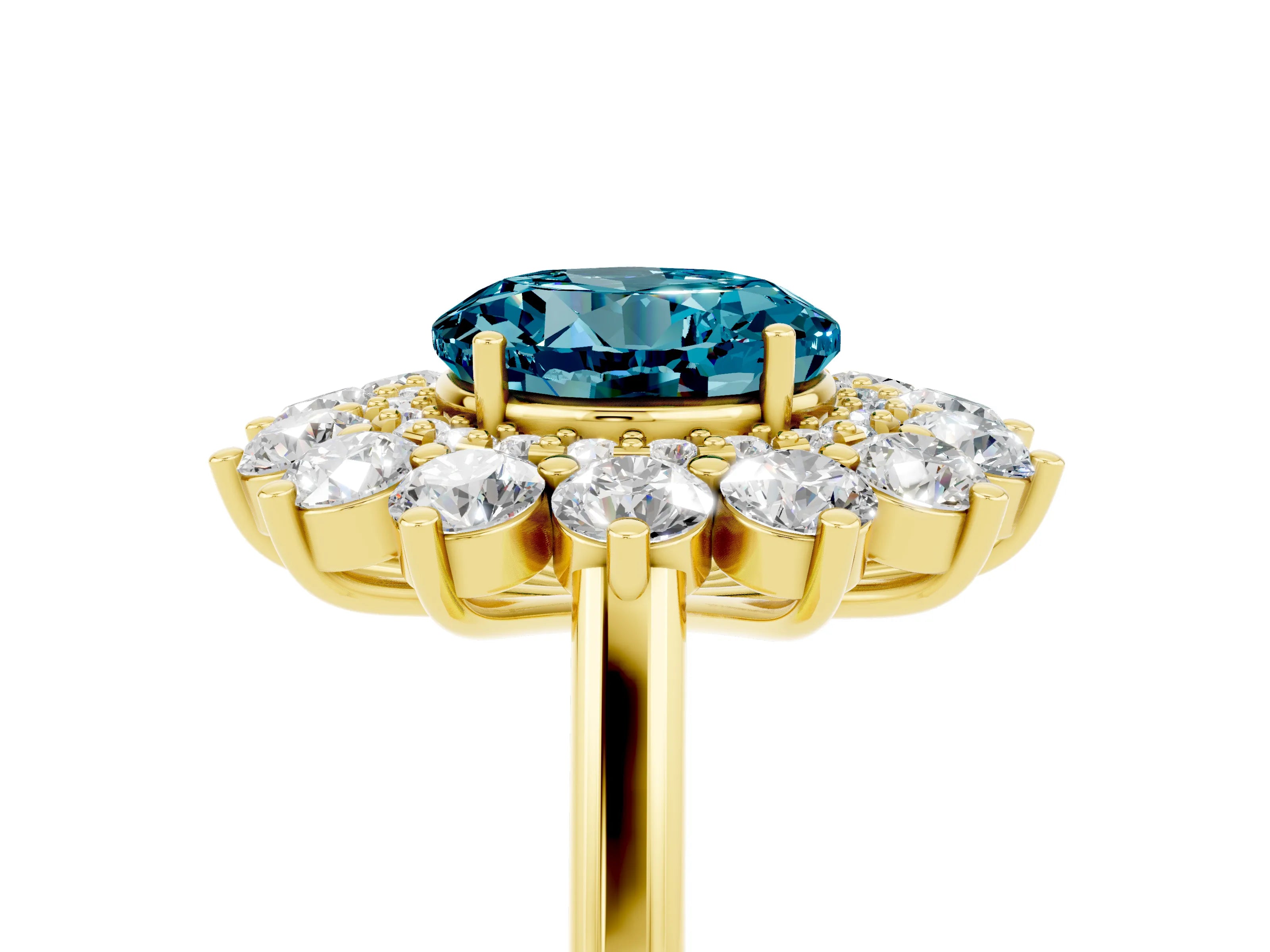 Yellow gold Round Cut Halo Cluster Diamond Ring with Pave Band and Four-Prong Setting_5