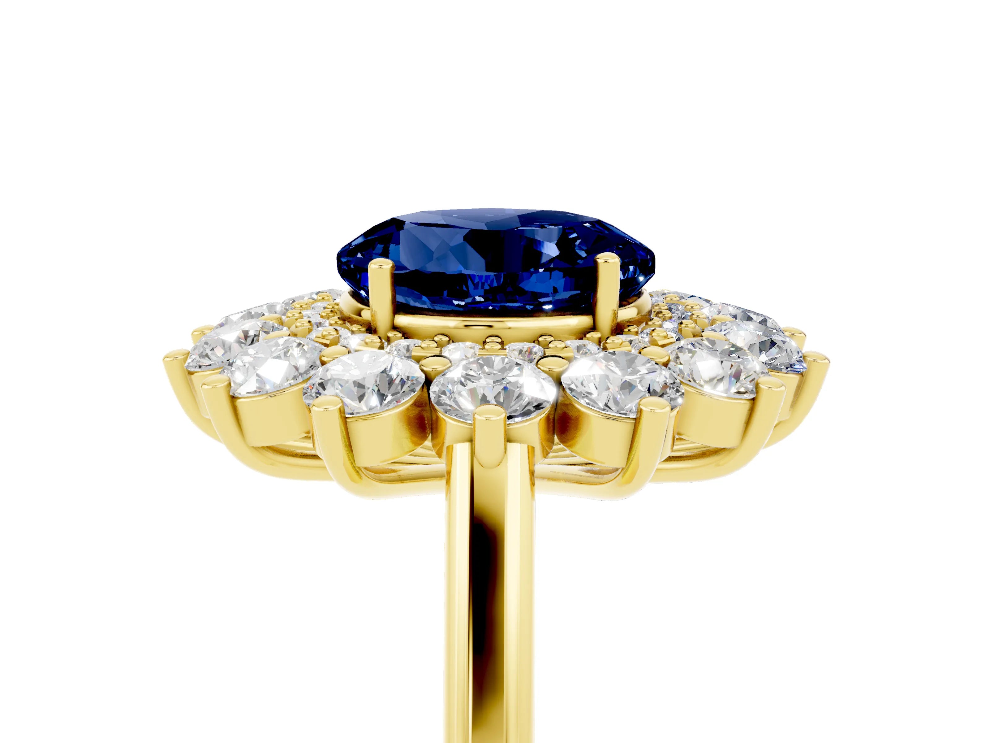 Yellow gold Round Cut Halo Cluster Diamond Ring with Pave Band and Four-Prong Setting_5