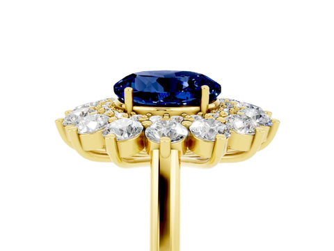 Yellow gold Round Cut Halo Cluster Diamond Ring with Pave Band and Four-Prong Setting_5