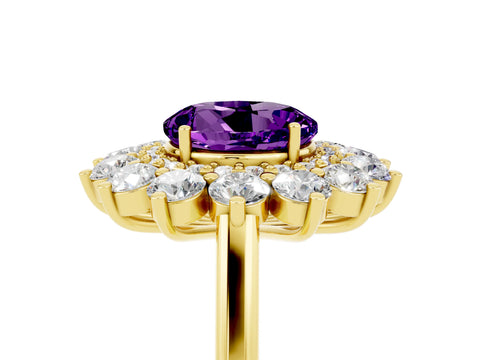 Yellow gold Round Cut Halo Cluster Diamond Ring with Pave Band and Four-Prong Setting_5