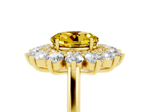Yellow gold Round Cut Halo Cluster Diamond Ring with Pave Band and Four-Prong Setting_5
