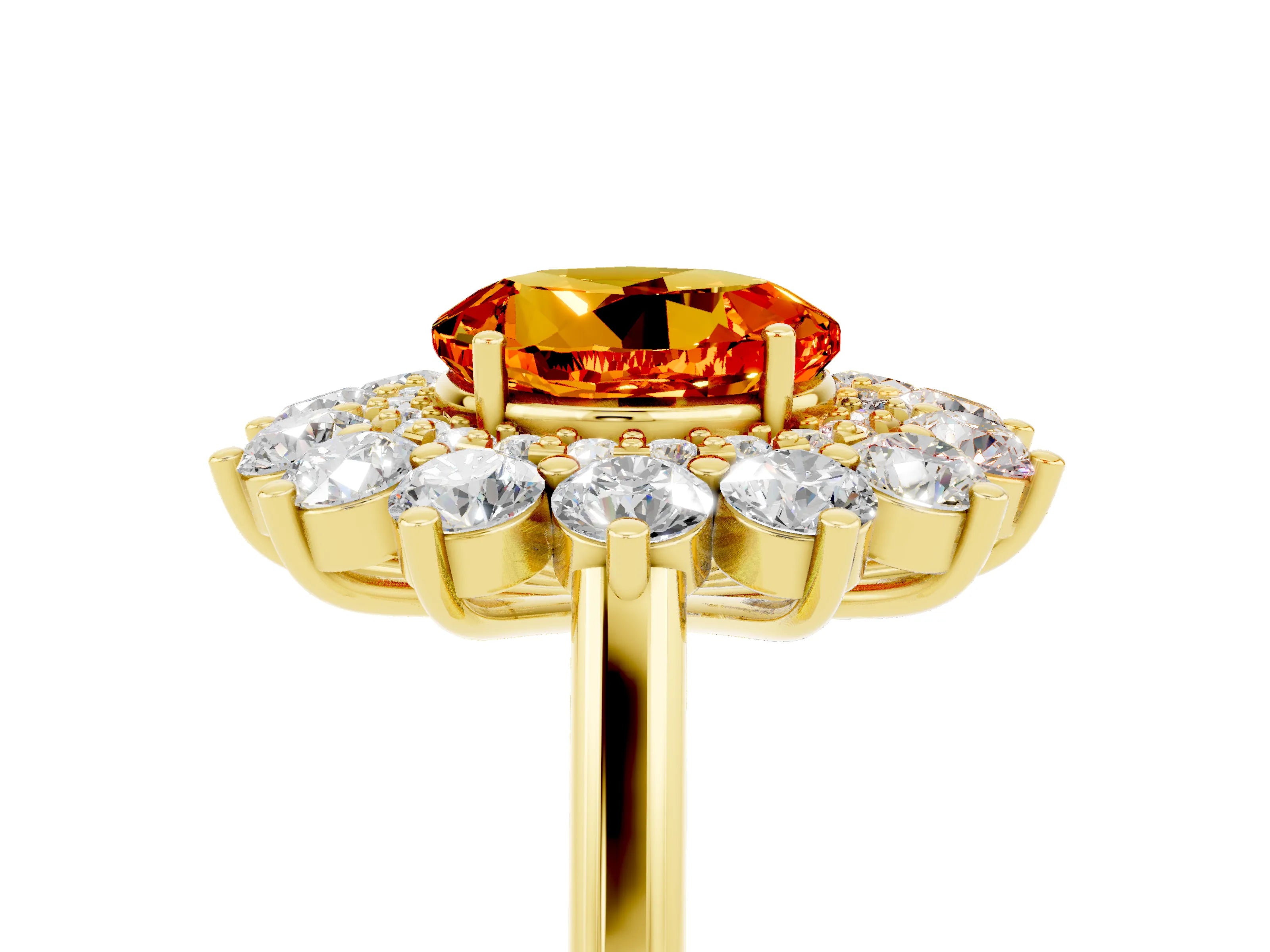 Yellow gold Round Cut Halo Cluster Diamond Ring with Pave Band and Four-Prong Setting_5