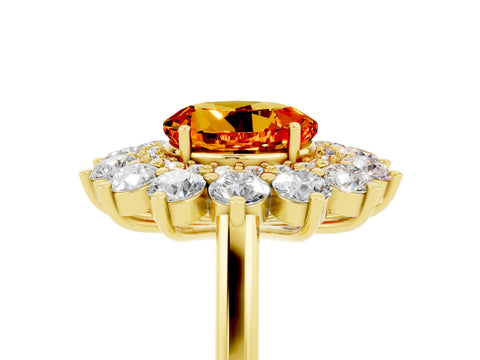 Yellow gold Round Cut Halo Cluster Diamond Ring with Pave Band and Four-Prong Setting_5