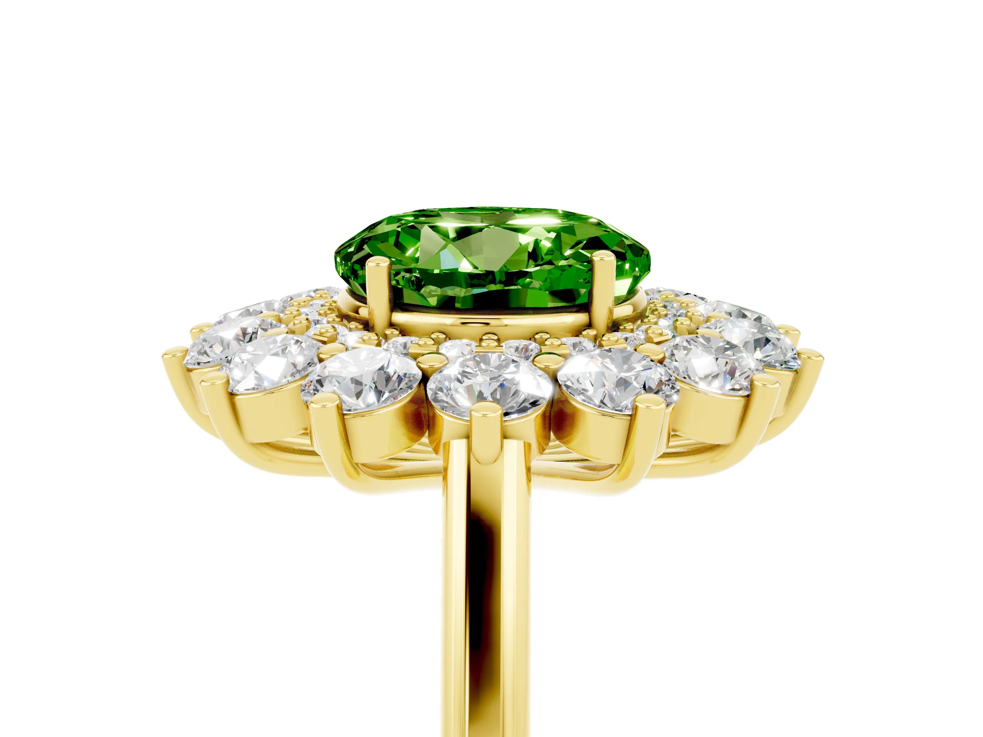 Yellow gold Round Cut Halo Cluster Diamond Ring with Pave Band and Four-Prong Setting_5