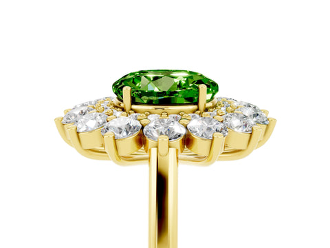 Yellow gold Round Cut Halo Cluster Diamond Ring with Pave Band and Four-Prong Setting_5