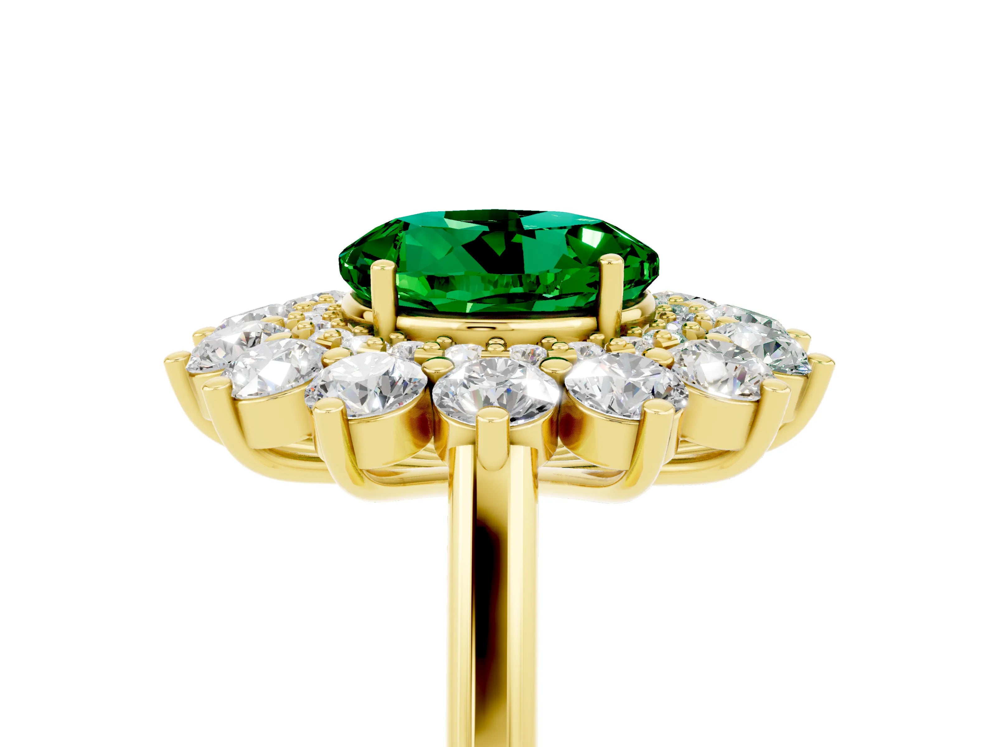 Yellow gold Round Cut Halo Cluster Diamond Ring with Pave Band and Four-Prong Setting_5