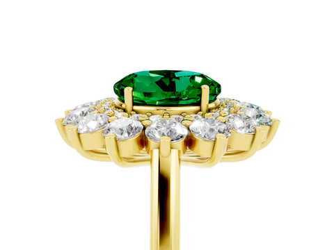 Yellow gold Round Cut Halo Cluster Diamond Ring with Pave Band and Four-Prong Setting_5