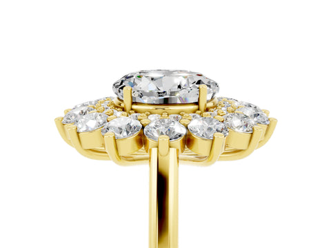 Yellow gold Round Cut Halo Cluster Diamond Ring with Pave Band and Four-Prong Setting_5
