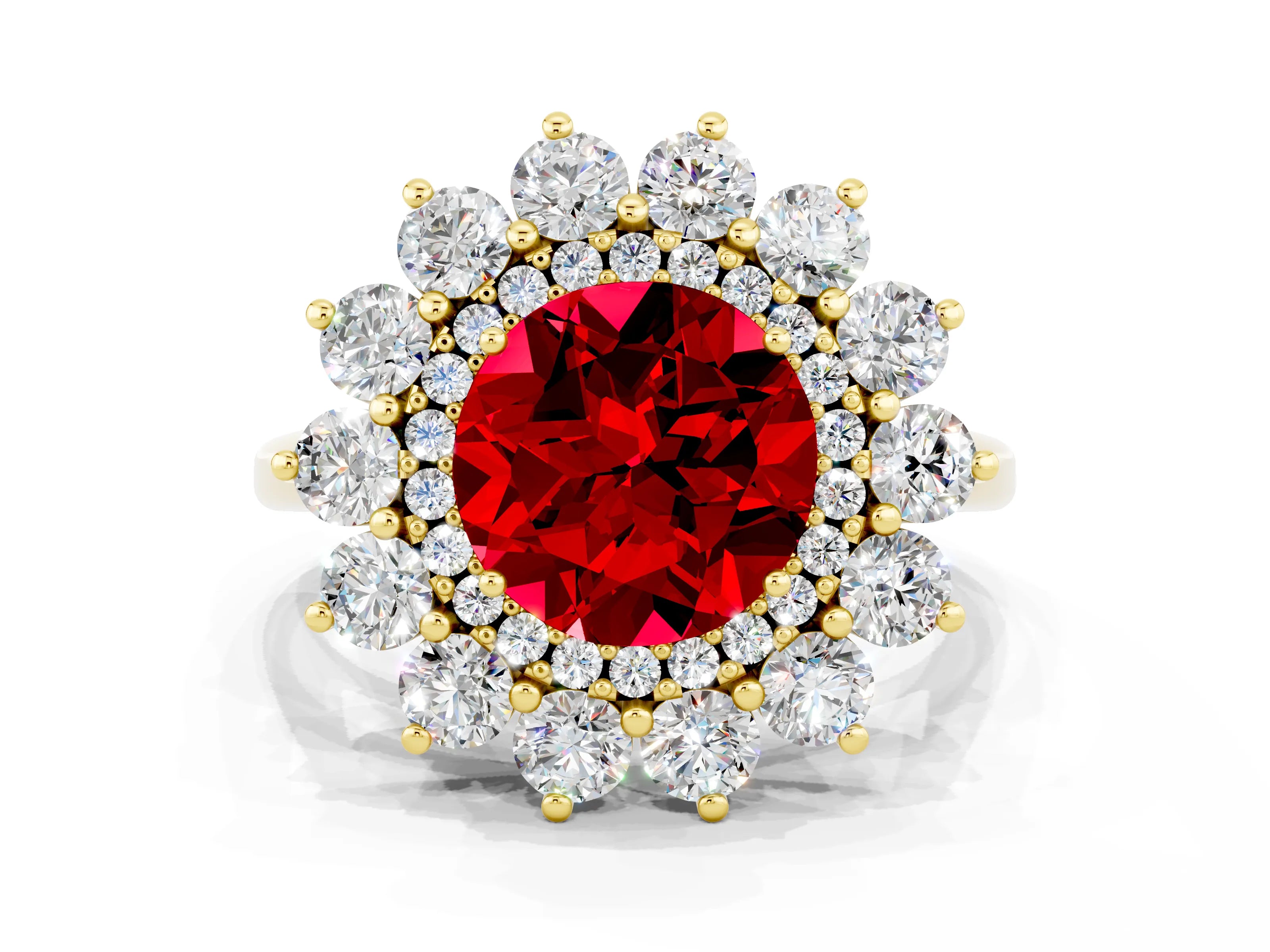 Yellow gold Round Cut Halo Cluster Diamond Ring with Pave Band and Four-Prong Setting_8