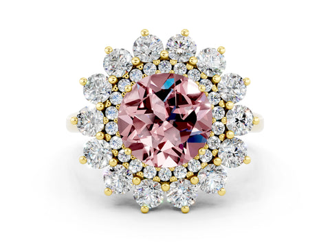 Yellow gold Round Cut Halo Cluster Diamond Ring with Pave Band and Four-Prong Setting_9