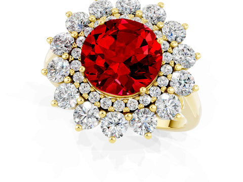 Yellow gold Round Cut Halo Cluster Diamond Ring with Pave Band and Four-Prong Setting_9
