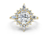 Yellow gold Round Cut Halo Diamond Cluster Ring with Marquise and Round Stones on a White Gold Band with Prong Setting_9