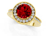 Yellow gold Round Cut Halo Diamond Engagement Ring with Milgrain Pave Band and Four-Prong Setting_1