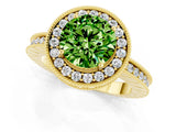 Yellow gold Round Cut Halo Diamond Engagement Ring with Milgrain Pave Band and Four-Prong Setting_1