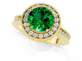 Yellow gold Round Cut Halo Diamond Engagement Ring with Milgrain Pave Band and Four-Prong Setting_1