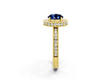Yellow gold Round Cut Halo Diamond Engagement Ring with Milgrain Pave Band and Four-Prong Setting_2