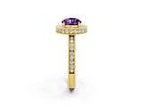 Yellow gold Round Cut Halo Diamond Engagement Ring with Milgrain Pave Band and Four-Prong Setting_2