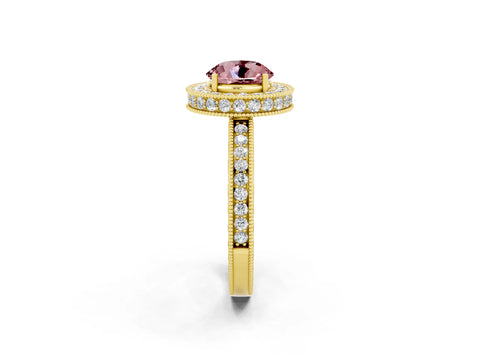 Yellow gold Round Cut Halo Diamond Engagement Ring with Milgrain Pave Band and Four-Prong Setting_2