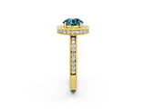 Yellow gold Round Cut Halo Diamond Engagement Ring with Milgrain Pave Band and Four-Prong Setting_2