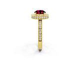 Yellow gold Round Cut Halo Diamond Engagement Ring with Milgrain Pave Band and Four-Prong Setting_2