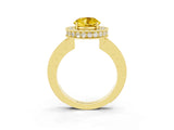 Yellow gold Round Cut Halo Diamond Engagement Ring with Milgrain Pave Band and Four-Prong Setting_3