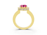 Yellow gold Round Cut Halo Diamond Engagement Ring with Milgrain Pave Band and Four-Prong Setting_3