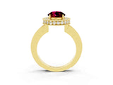 Yellow gold Round Cut Halo Diamond Engagement Ring with Milgrain Pave Band and Four-Prong Setting_3