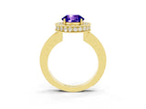 Yellow gold Round Cut Halo Diamond Engagement Ring with Milgrain Pave Band and Four-Prong Setting_3
