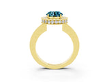 Yellow gold Round Cut Halo Diamond Engagement Ring with Milgrain Pave Band and Four-Prong Setting_3
