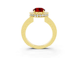 Yellow gold Round Cut Halo Diamond Engagement Ring with Milgrain Pave Band and Four-Prong Setting_3