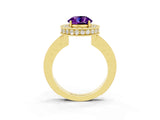 Yellow gold Round Cut Halo Diamond Engagement Ring with Milgrain Pave Band and Four-Prong Setting_3