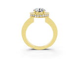 Yellow gold Round Cut Halo Diamond Engagement Ring with Milgrain Pave Band and Four-Prong Setting_3