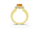 Yellow gold Round Cut Halo Diamond Engagement Ring with Milgrain Pave Band and Four-Prong Setting_3