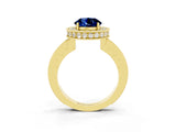 Yellow gold Round Cut Halo Diamond Engagement Ring with Milgrain Pave Band and Four-Prong Setting_3