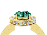 Yellow gold Round Cut Halo Diamond Engagement Ring with Milgrain Pave Band and Four-Prong Setting_4