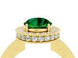 Yellow gold Round Cut Halo Diamond Engagement Ring with Milgrain Pave Band and Four-Prong Setting_4