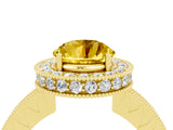 Yellow gold Round Cut Halo Diamond Engagement Ring with Milgrain Pave Band and Four-Prong Setting_4