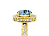 Yellow gold Round Cut Halo Diamond Engagement Ring with Milgrain Pave Band and Four-Prong Setting_5