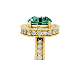 Yellow gold Round Cut Halo Diamond Engagement Ring with Milgrain Pave Band and Four-Prong Setting_5