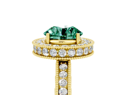 Yellow gold Round Cut Halo Diamond Engagement Ring with Milgrain Pave Band and Four-Prong Setting_5