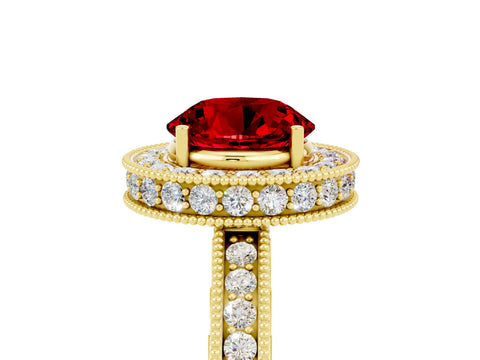Yellow gold Round Cut Halo Diamond Engagement Ring with Milgrain Pave Band and Four-Prong Setting_5
