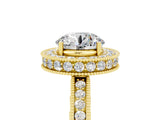 Yellow gold Round Cut Halo Diamond Engagement Ring with Milgrain Pave Band and Four-Prong Setting_5