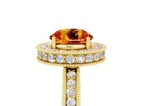 Yellow gold Round Cut Halo Diamond Engagement Ring with Milgrain Pave Band and Four-Prong Setting_5