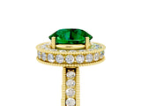 Yellow gold Round Cut Halo Diamond Engagement Ring with Milgrain Pave Band and Four-Prong Setting_5