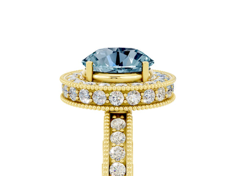 Yellow gold Round Cut Halo Diamond Engagement Ring with Milgrain Pave Band and Four-Prong Setting_5