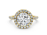 Yellow gold Round Cut Halo Diamond Engagement Ring with Pave Band and Four-Prong Setting_20